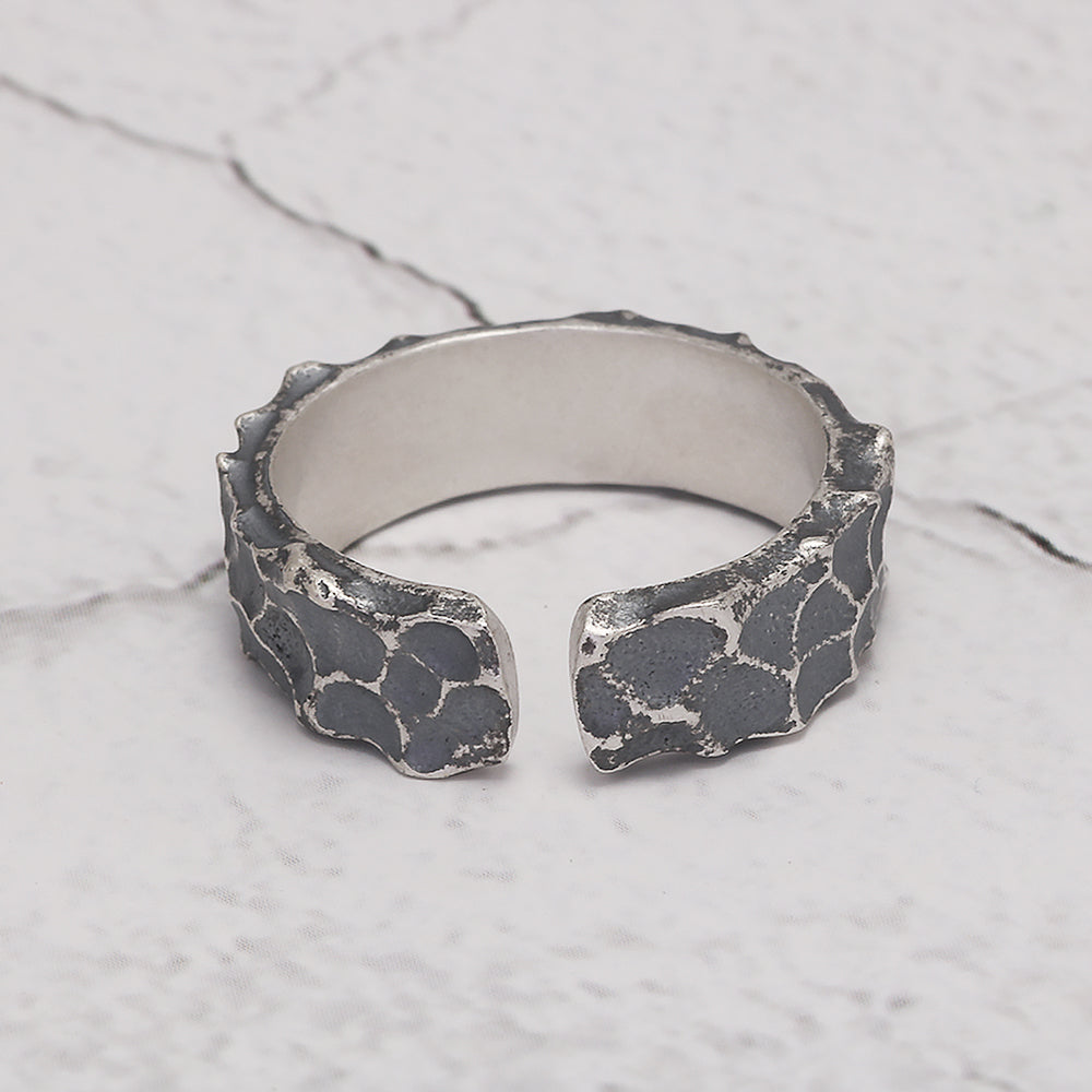 RogJewelry 925 Sterling Silver 6mm Hammered Silver Ring for Men Women Oxidized Black Hand Forged Rings Rock Antiqued Matt Wedding Bands Adjustable Size 9-11