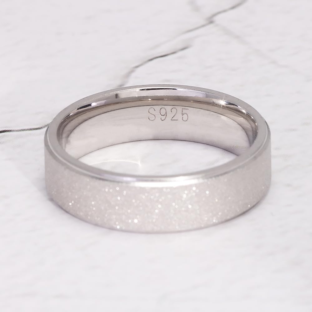 925 Sterling Silver Couple Ring for Men Women Rough Surfaced Shinning Simple Wedding Band for Lovers Size 7-13
