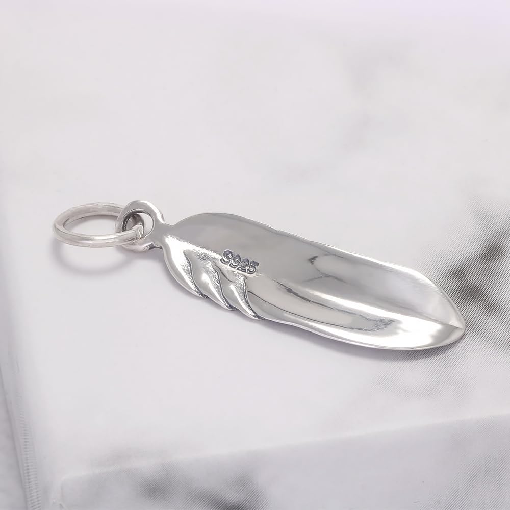 RogJewelry 925 Sterling Silver Simple Retro Feather Charm Pendant with Leaf Shaped Women Men Unisex Fashion Delicated Dainty Jewelry