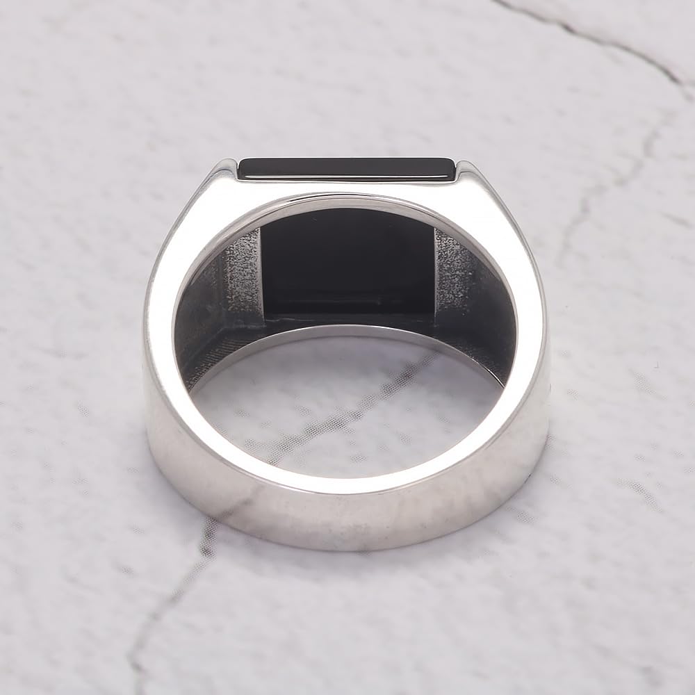 Rogivora Classic S925 Sterling Silver Square Agate/Lapis Lazuli Ring for Men Natural Gemstone Black Onyx Pinky Thumb Ring Band Male Jewelry Gift for Dad Father