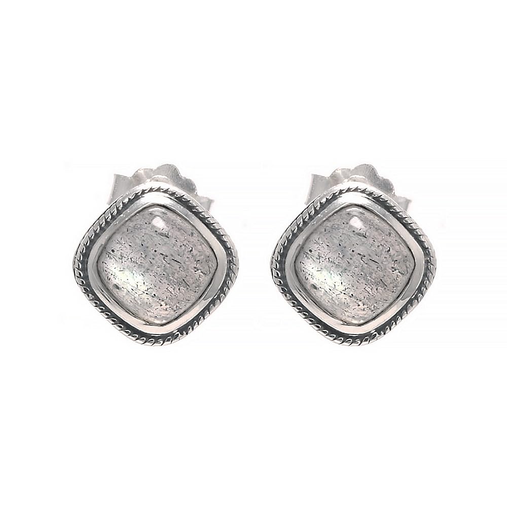 RogJewelry Labradorite Stud Earrings Women Sqaure Natural Gemstone Earrings Solid 925 Sterling Silver Vintage Elegant Gifts for Wife Mother Daughter