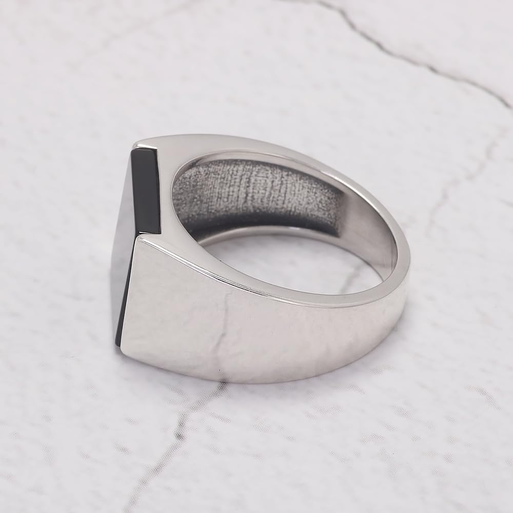 Rogivora Classic S925 Sterling Silver Square Agate/Lapis Lazuli Ring for Men Natural Gemstone Black Onyx Pinky Thumb Ring Band Male Jewelry Gift for Dad Father