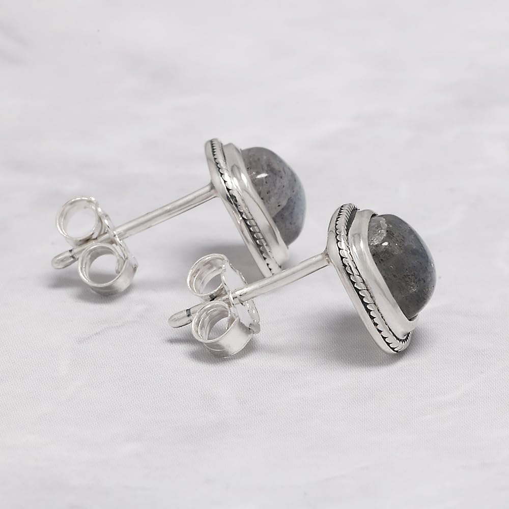 RogJewelry Labradorite Stud Earrings Women Sqaure Natural Gemstone Earrings Solid 925 Sterling Silver Vintage Elegant Gifts for Wife Mother Daughter