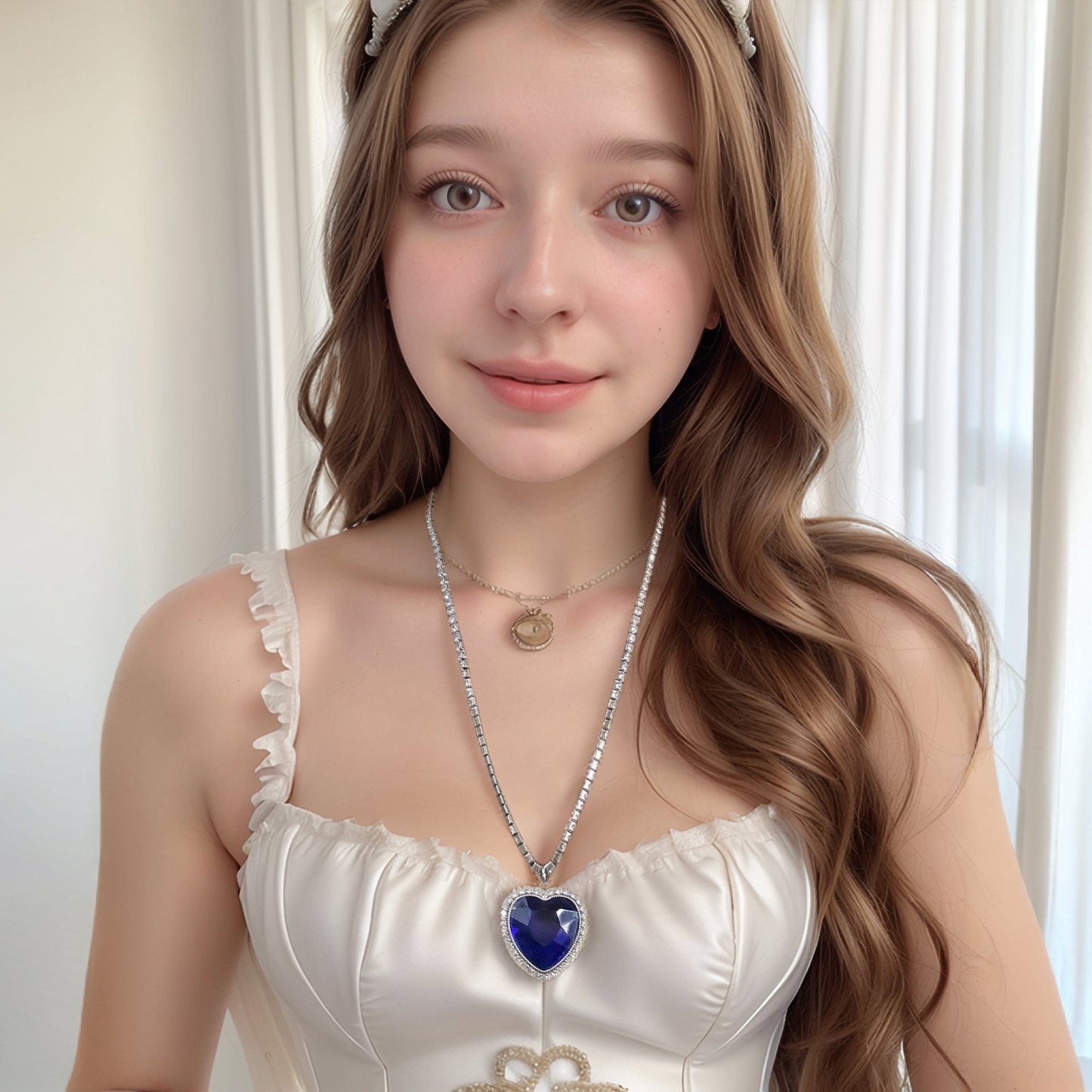 925 Sterling Silver Titanic Heart of the Ocean Necklace, 1.38" Large Blue Heart Pendant with 5A Cubic Zirconia, Dazzling Full Zircon Tennis Chain, Romantic Jewelry Gift for Women
