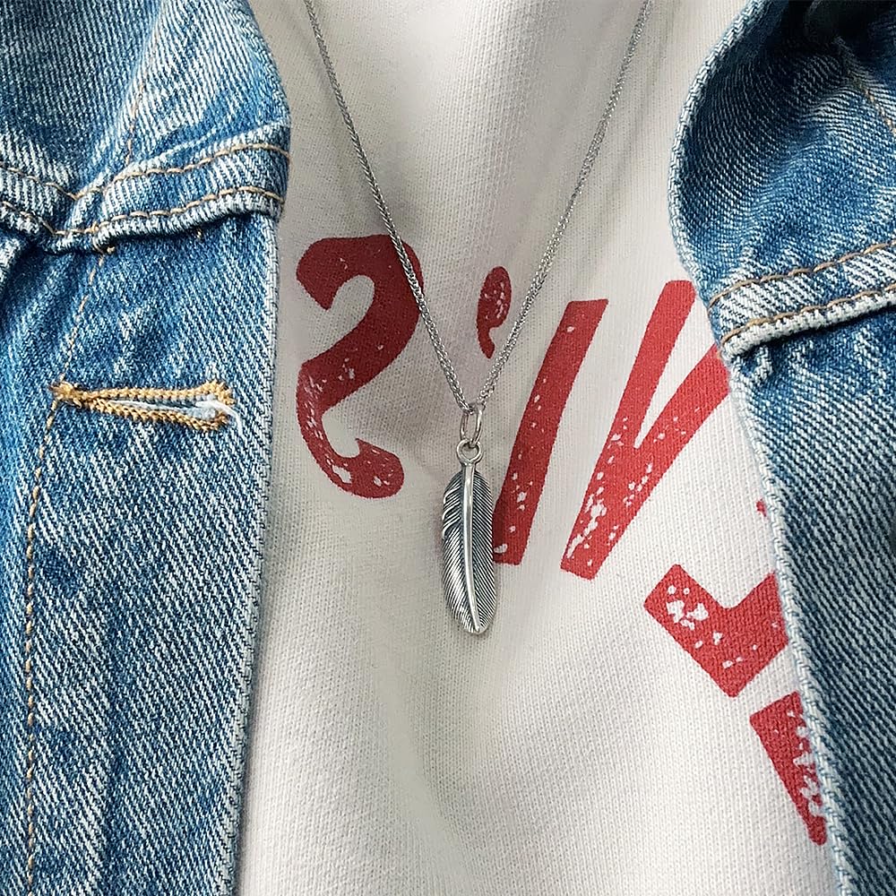 RogJewelry 925 Sterling Silver Simple Retro Feather Charm Pendant with Leaf Shaped Women Men Unisex Fashion Delicated Dainty Jewelry