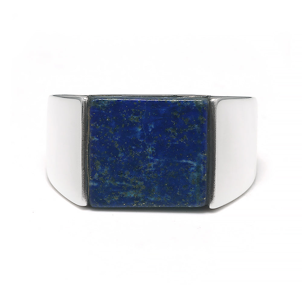 Rogivora Classic S925 Sterling Silver Square Agate/Lapis Lazuli Ring for Men Natural Gemstone Black Onyx Pinky Thumb Ring Band Male Jewelry Gift for Dad Father