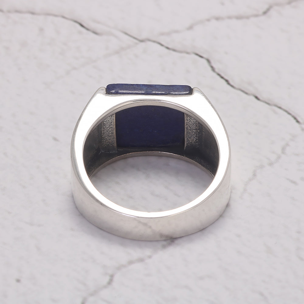 Rogivora Classic S925 Sterling Silver Square Agate/Lapis Lazuli Ring for Men Natural Gemstone Black Onyx Pinky Thumb Ring Band Male Jewelry Gift for Dad Father