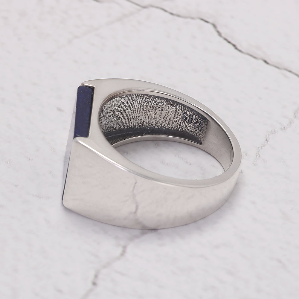 Rogivora Classic S925 Sterling Silver Square Agate/Lapis Lazuli Ring for Men Natural Gemstone Black Onyx Pinky Thumb Ring Band Male Jewelry Gift for Dad Father