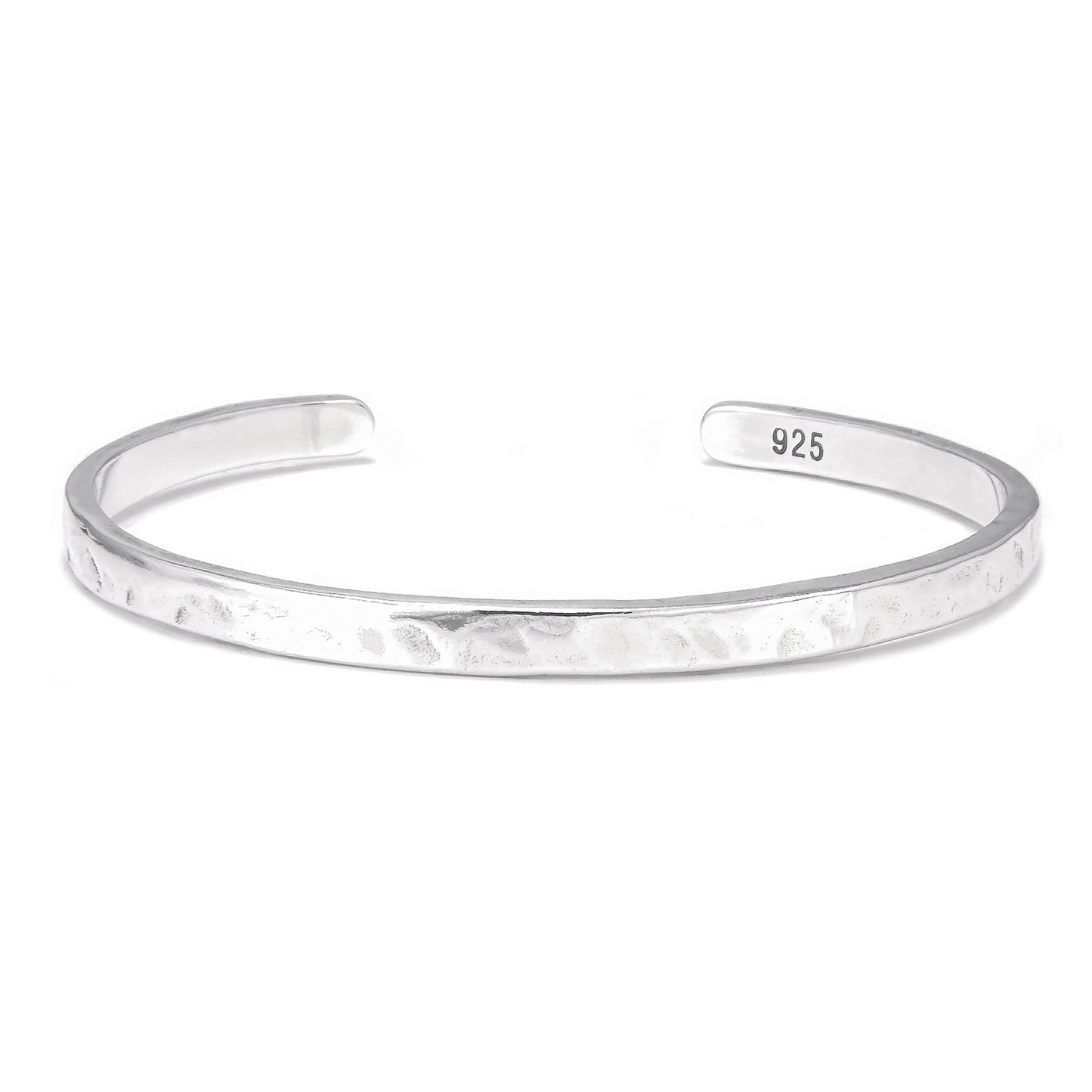 925 Sterling Silver Hammered Cuff Bangle Bracelet for Men & Women, 4mm Handmade Minimalist Polished Jewelry, Daily Wear, Small & Large Sizes