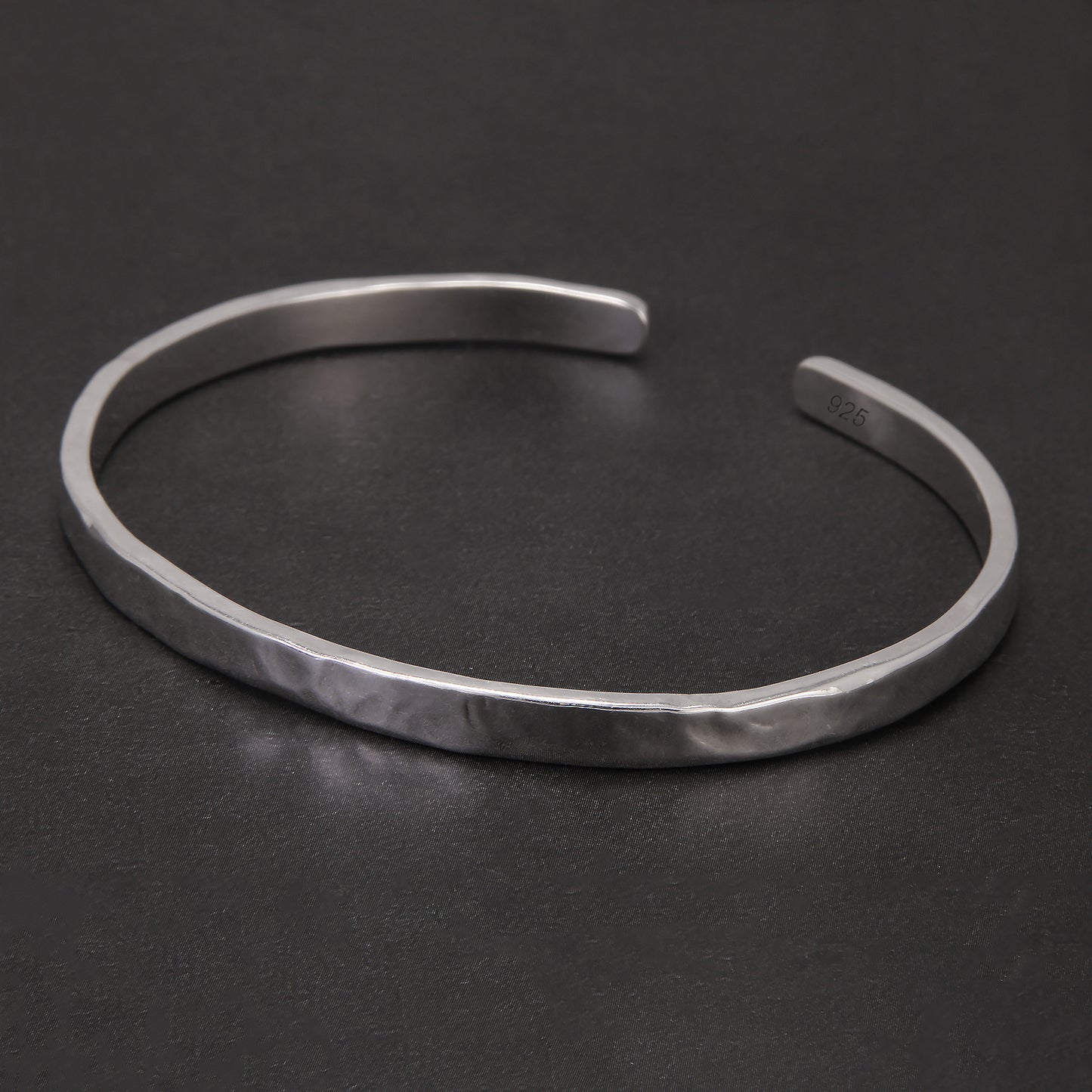 925 Sterling Silver Hammered Cuff Bangle Bracelet for Men & Women, 4mm Handmade Minimalist Polished Jewelry, Daily Wear, Small & Large Sizes