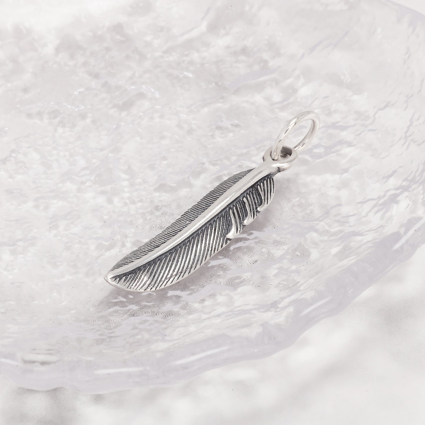 925 Sterling Silver Simple Retro Feather Pendant Leaf Shaped Large Bail Opening Women Men Fashion Delicate Dainty Jewelry