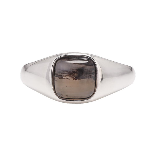 925 Sterling Silver Signet Rings Square Natural Agate Gemstone Pinky Ring Gold/Silver Handmade Unisex Ring for Men and Women