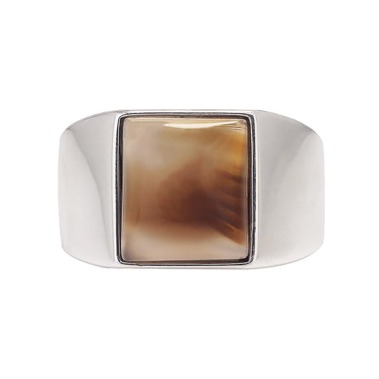 925 Sterling Silver Agate Stone Ring for Men Square Natural Agate Original Color Turkish Rings Statement Chunky Rings Male Jewelry