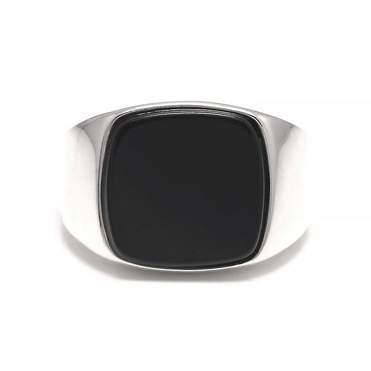 925 Sterling Silver Square Plain Black Agate Rings for Men Agate/Malachite/Lapis Lazuli Signet Ring Male Classic Simple Jewelry