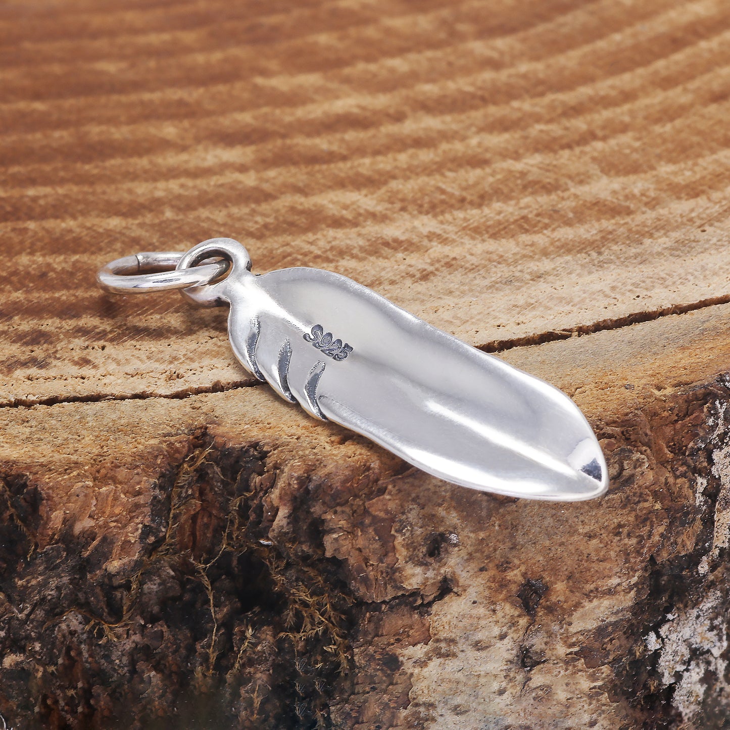 925 Sterling Silver Simple Retro Feather Pendant Leaf Shaped Large Bail Opening Women Men Fashion Delicate Dainty Jewelry