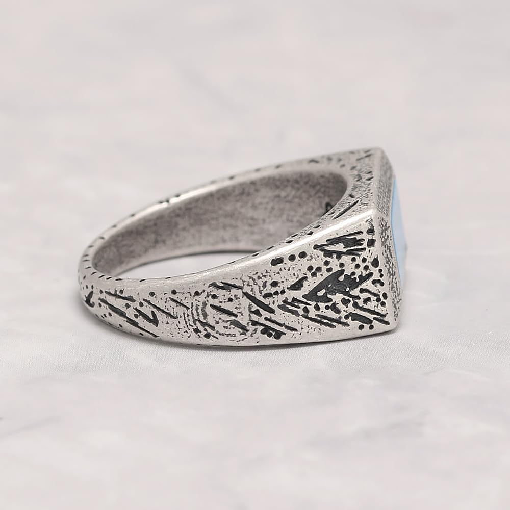 Natural Turquoise Signet Ring in Sterling Silver Rectangular Gemstone Retro Antiqued Handmade Jewelry for Men and Women