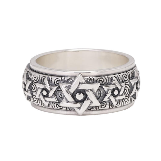 925 Sterling Silver Fidget Rings for Anxiety Six Pointed Star Vintage Spinner Ring Stress Relieving Men Women Size 7-13