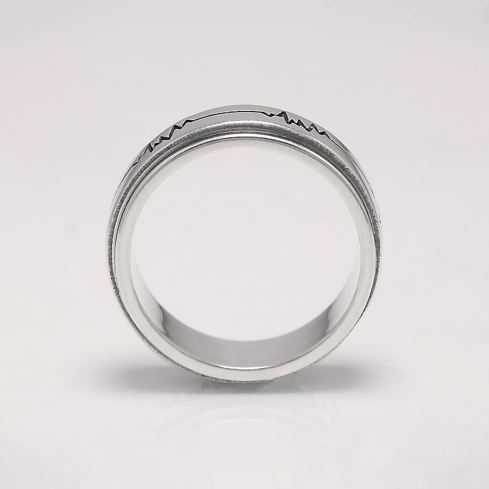 925 Sterling Silver Fidget Spinner Ring for Couples Women Men Rotatable Folding Wedding Band Engraved ECG Anti-Anxiety Stress Relieving Jewelry Birthday Gift