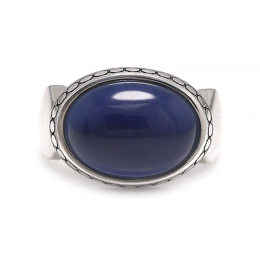 Solid 925 Silver Blue Statement Ring with Large Blue Tiger Eye Stone for Men Oval Natural Gemstone Jewelry Birthday Gift