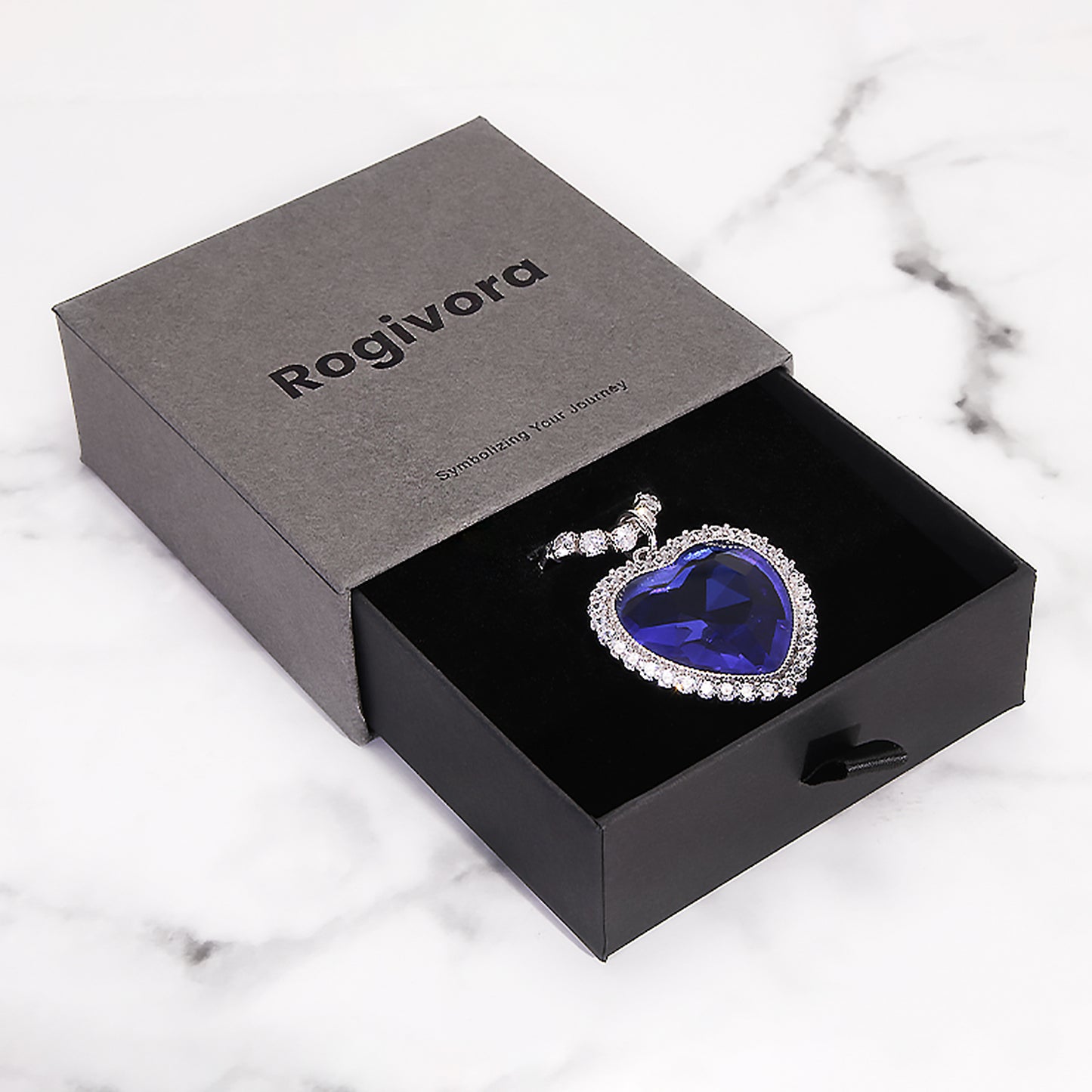 925 Sterling Silver Titanic Heart of the Ocean Necklace, 1.38" Large Blue Heart Pendant with 5A Cubic Zirconia, Dazzling Full Zircon Tennis Chain, Romantic Jewelry Gift for Women