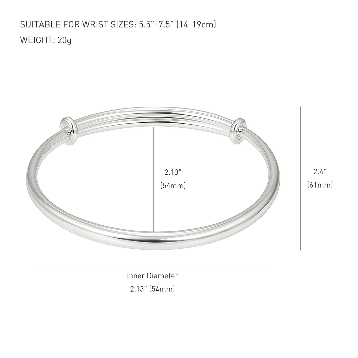 999 Pure Silver Adjustable Bangle Bracelet for Women, Push Pull Design (5.5"–7.5"), Classic Elegant Handmade Minimalist Jewelry, Gift for Mom, Wife, Girlfriend