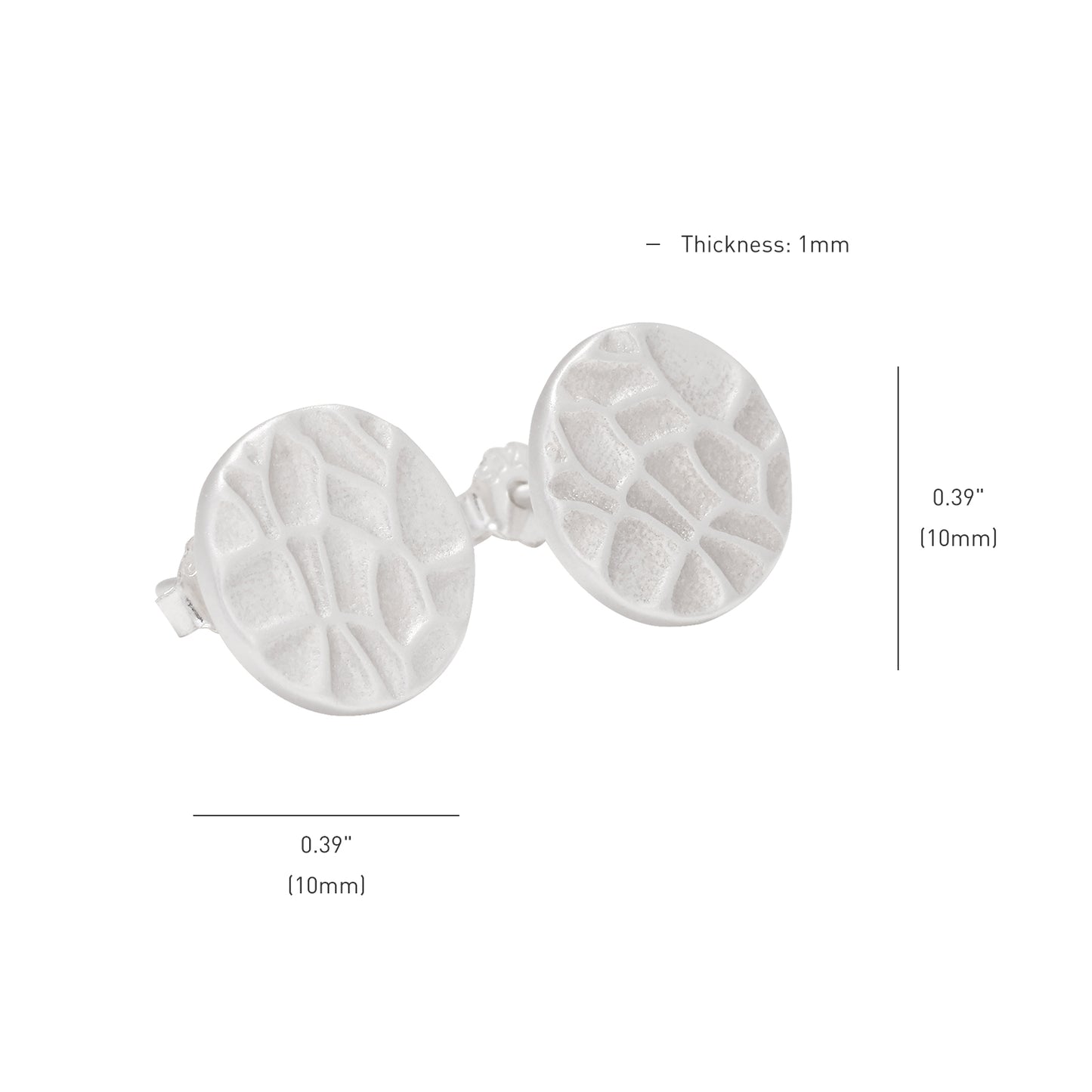 925 Sterling Silver Hammered Disc Stud Earrings for Women, 10mm Minimalist Hypoallergenic Earrings for Sensitive Ears, Simple Everyday Jewelry