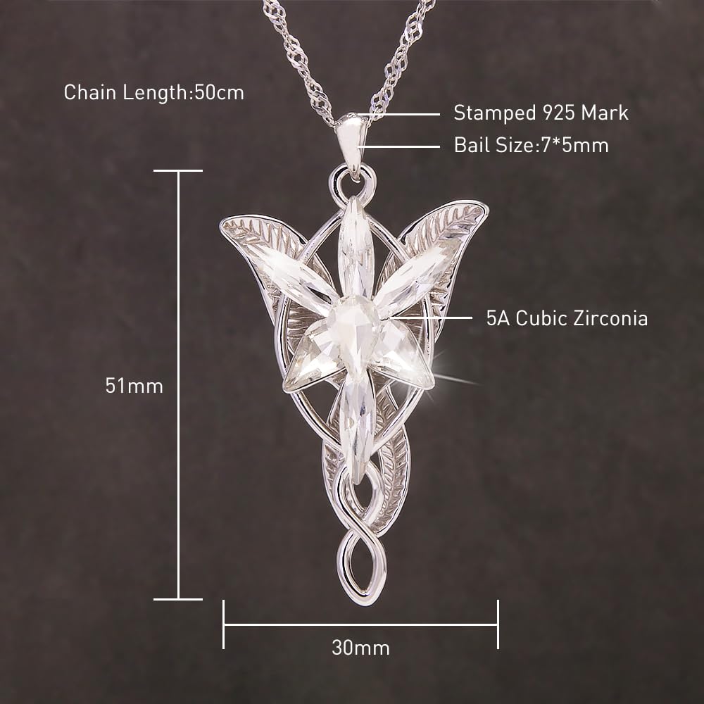S925 Sterling Silver Arwen Evenstar Pendant Necklace Lord of the Ring Jewelry Women Sweater Chain
