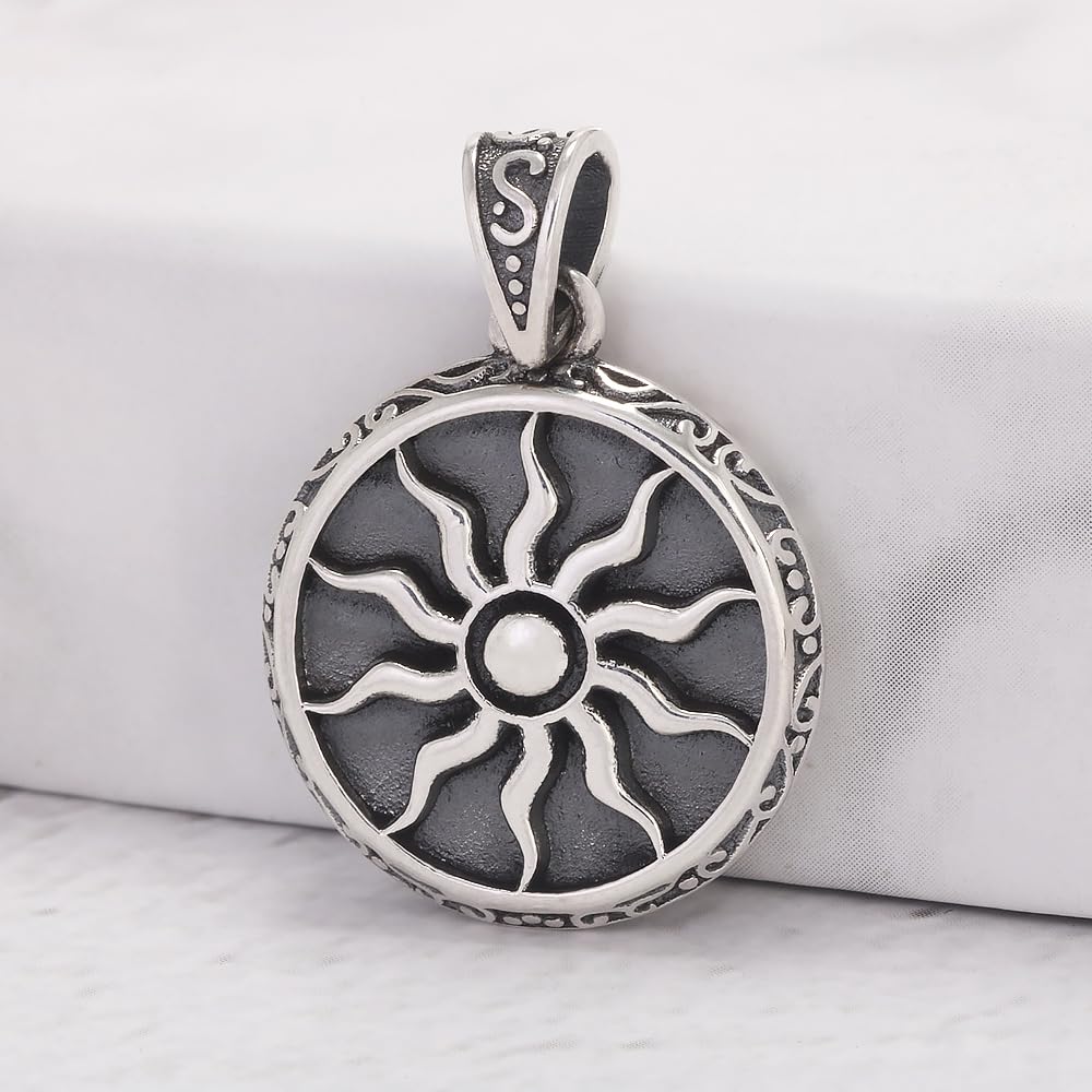 Greek Mythological Apollo Amulet Sun God Pendant for Men Women Pure 925 Sterling Silver Vintage Round Coin Pendant Jewelry Gifts for Him/Her