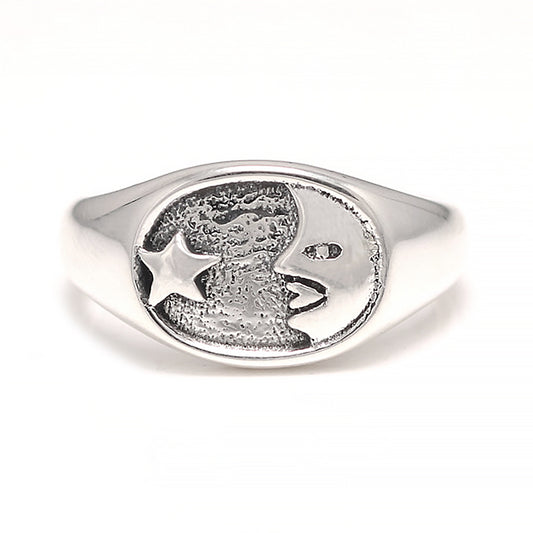 14k Gold Plated Simple Moon Star Symbol Dainty Rings for Women Men Pinky Signet Ring in 925 Sterling Silver