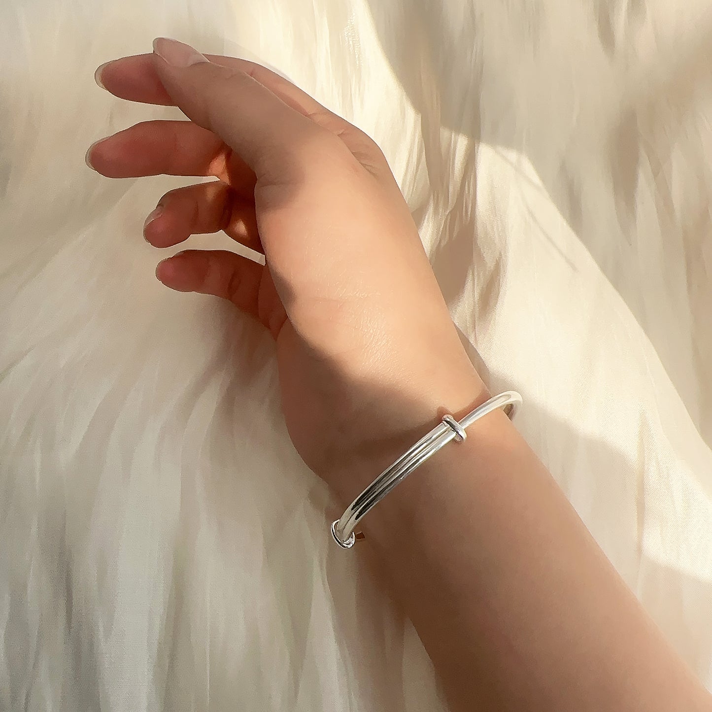 999 Pure Silver Adjustable Bangle Bracelet for Women, Push Pull Design (5.5"–7.5"), Classic Elegant Handmade Minimalist Jewelry, Gift for Mom, Wife, Girlfriend