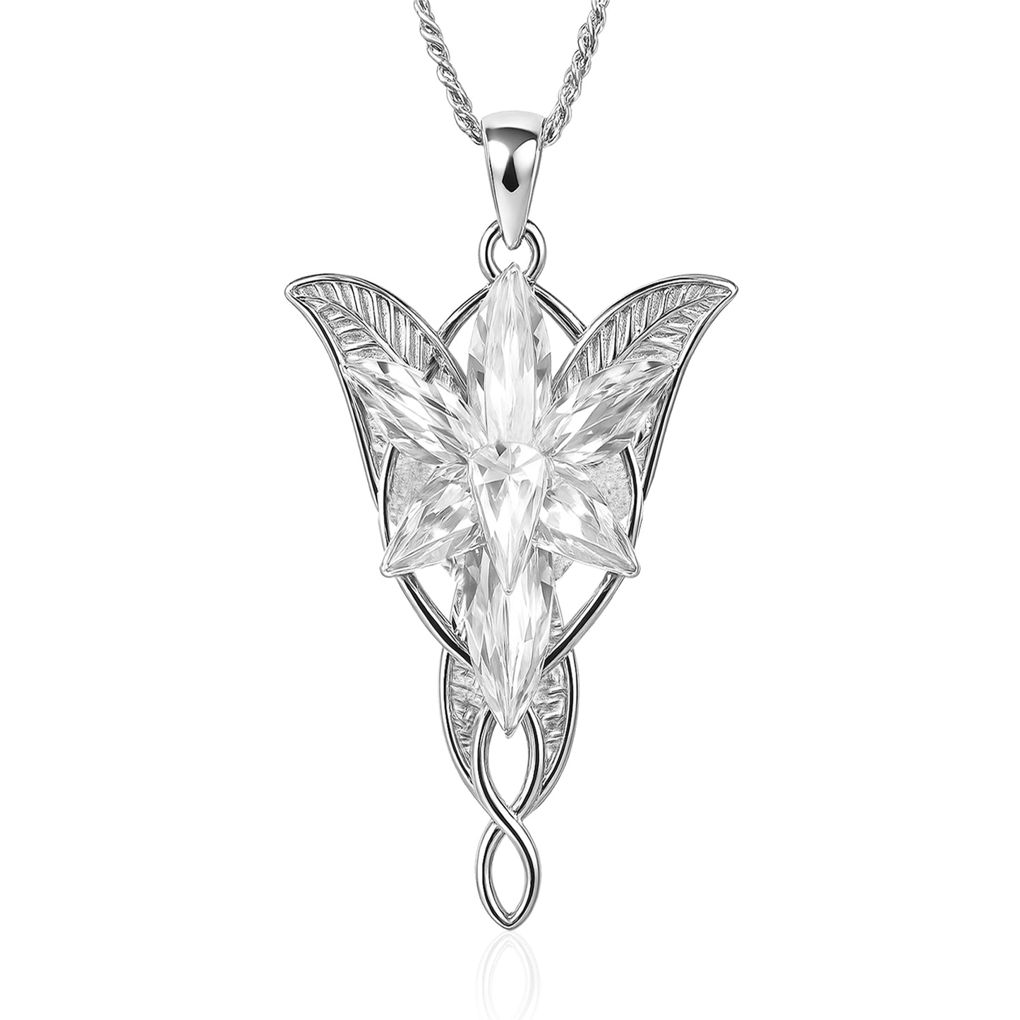 925 Sterling Silver Arwen Evenstar Necklace, Elvish Pendant Necklace with 5A Cubic Zirconia, Elven Jewelry Gift for Women, 1.18x1.97 Inches