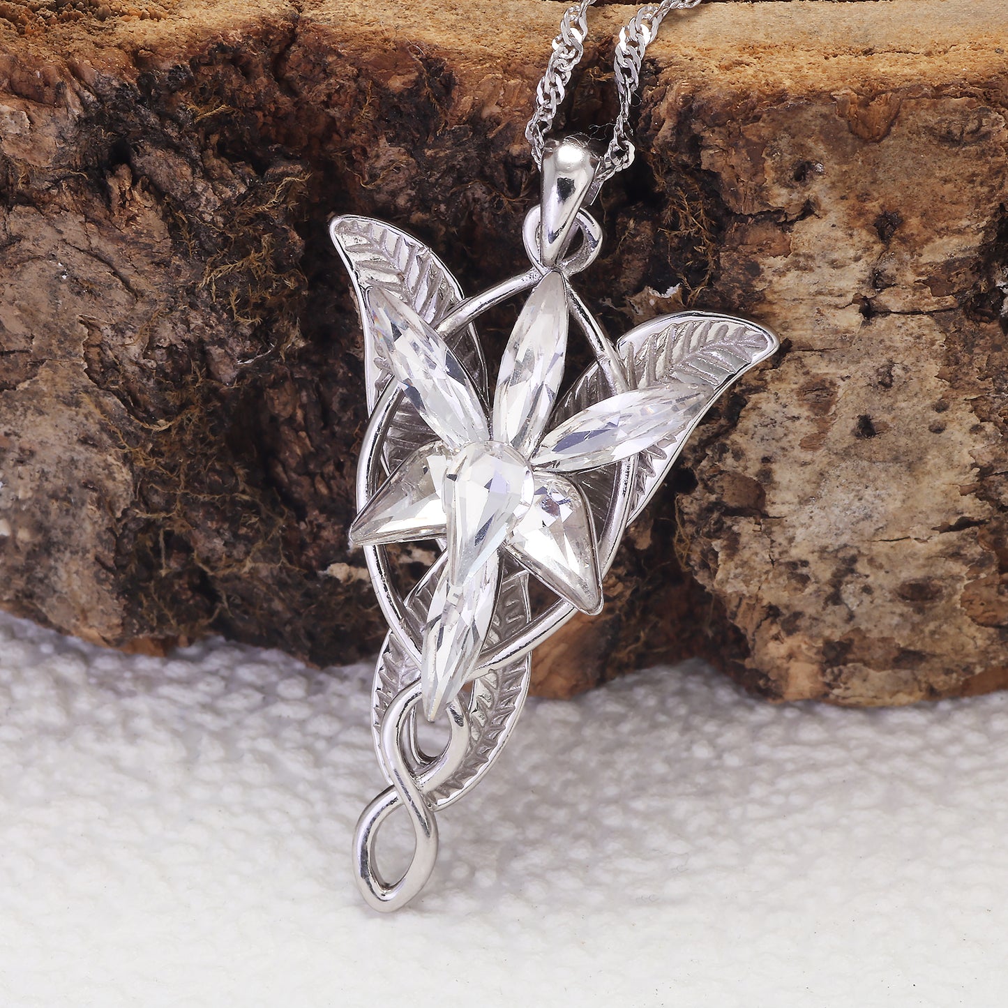 925 Sterling Silver Arwen Evenstar Necklace, Elvish Pendant Necklace with 5A Cubic Zirconia, Elven Jewelry Gift for Women, 1.18x1.97 Inches