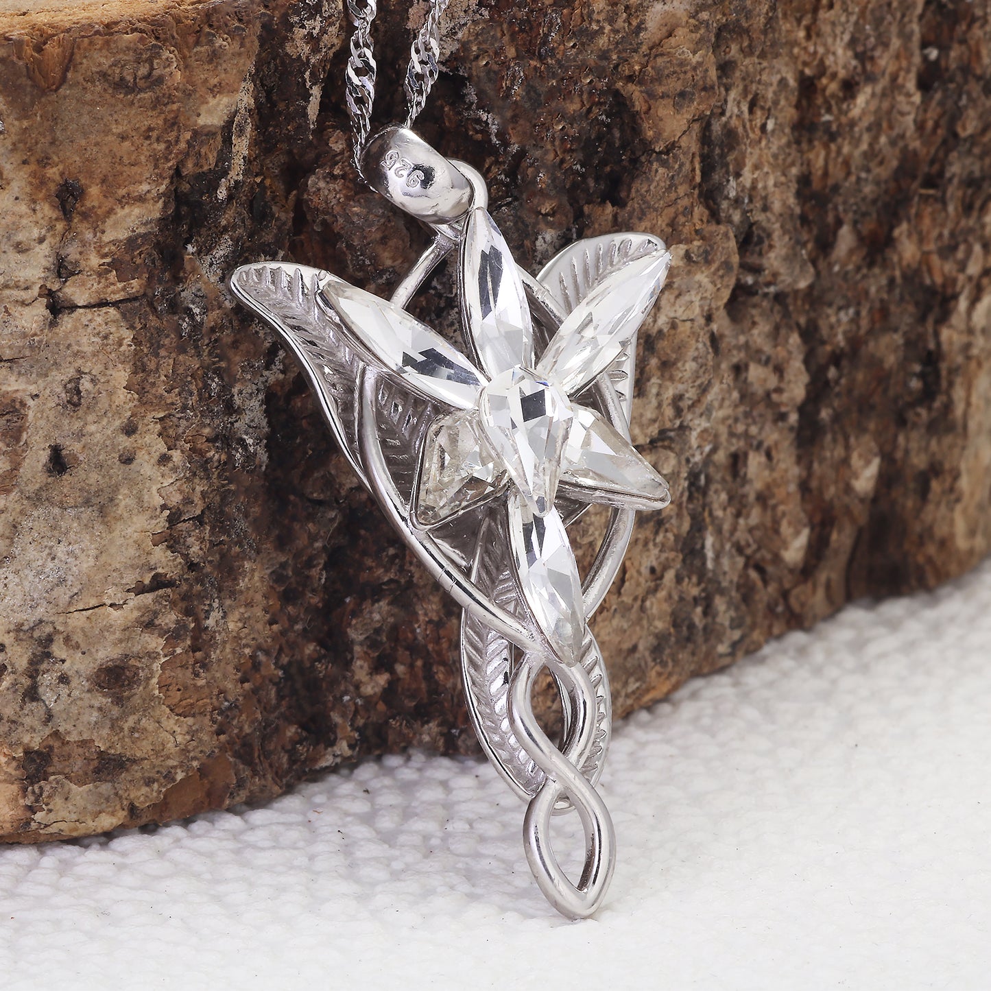 925 Sterling Silver Arwen Evenstar Necklace, Elvish Pendant Necklace with 5A Cubic Zirconia, Elven Jewelry Gift for Women, 1.18x1.97 Inches