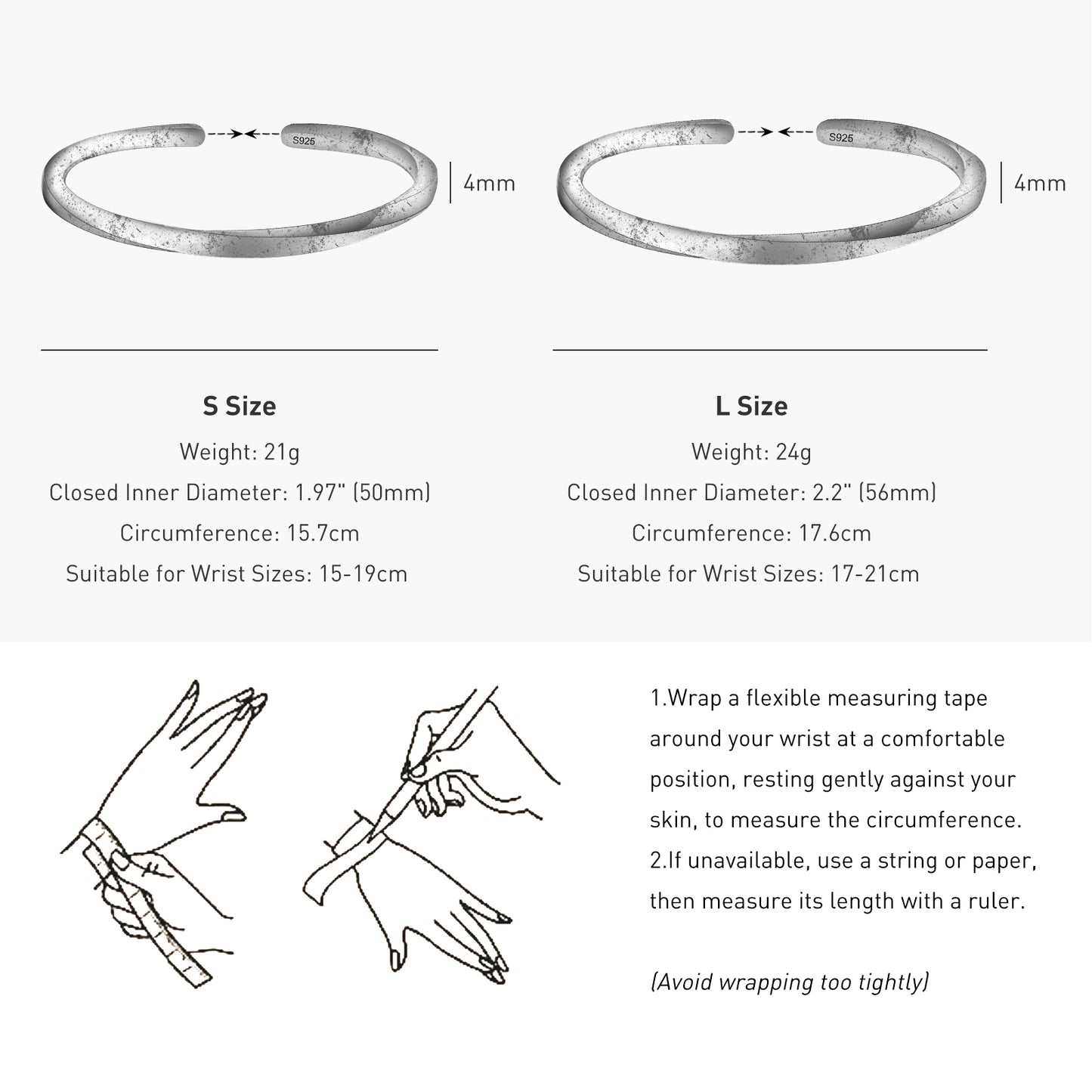 925 Sterling Silver Twisted Cuff Bracelet, Adjustable Open Cuff Bangle, Mobius-Style, Minimalist, Unisex Jewelry