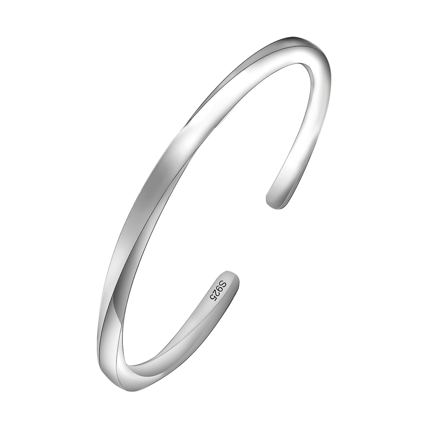 925 Sterling Silver Twisted Cuff Bracelet, Adjustable Open Cuff Bangle, Mobius-Style, Minimalist, Unisex Jewelry