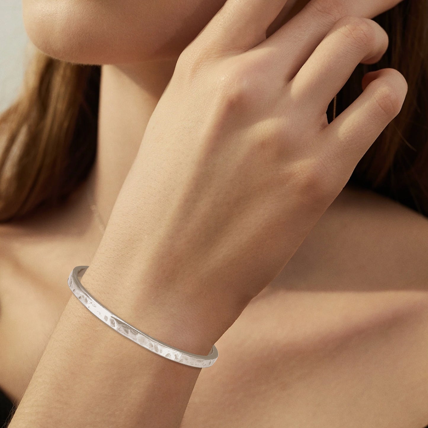 925 Sterling Silver Hammered Cuff Bangle Bracelet for Men & Women, 4mm Handmade Minimalist Polished Jewelry, Daily Wear, Small & Large Sizes