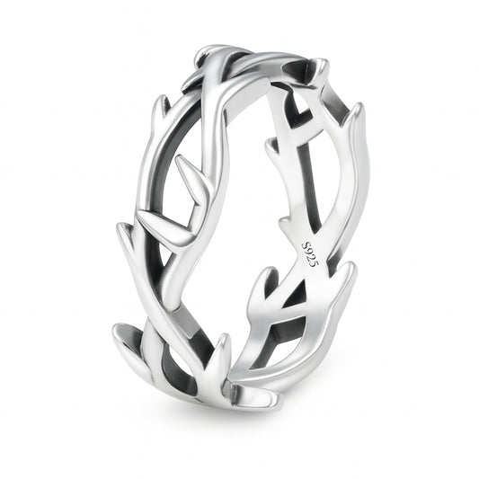 925 Sterling Silver Irregular Crown of Thorns Ring for Men Women Adjustable Branch Ring Gothic Jewelry